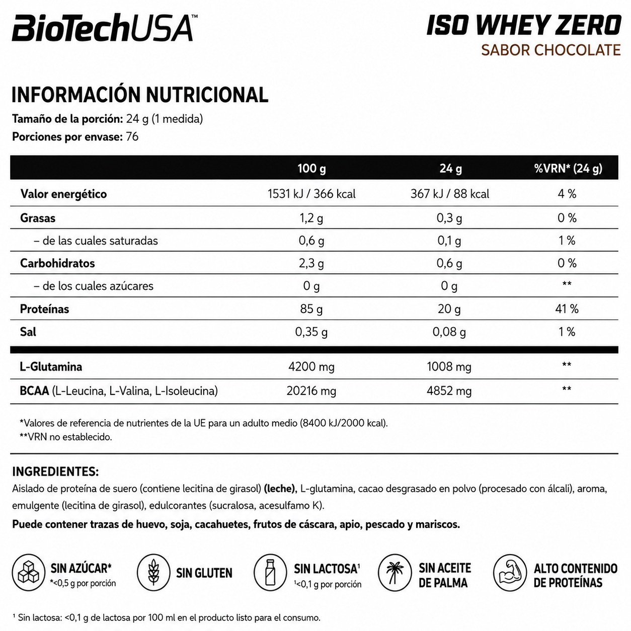 BioTechUSA Iso Whey Zero 1816 g | 72 Servicios · Whey Isolate · Sin Azúcar y Gluten