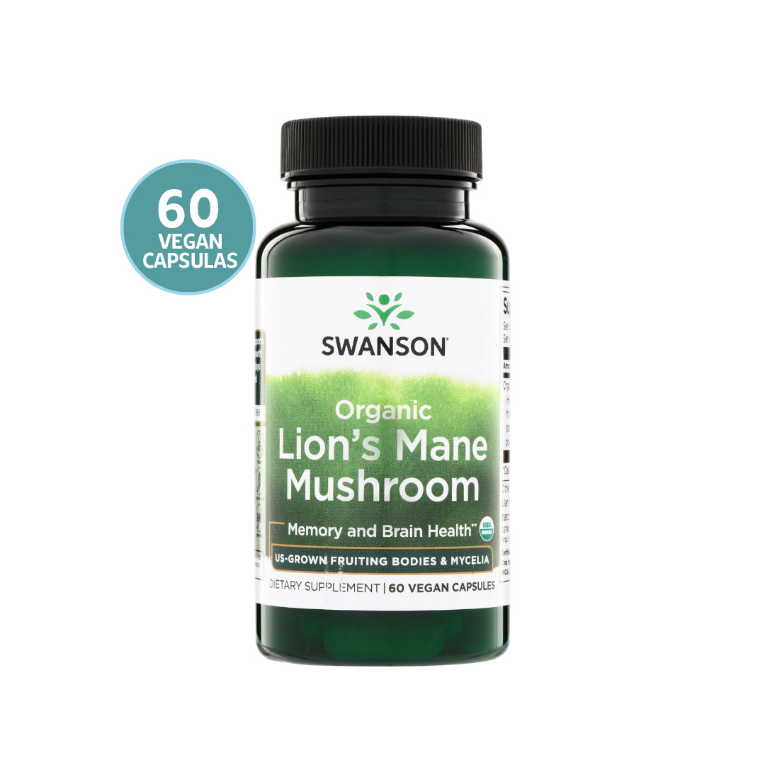 Swanson Organic Lion's Mane Mushroom 500 mg | Hongo Melena de León – 60 Cápsulas Veganas
