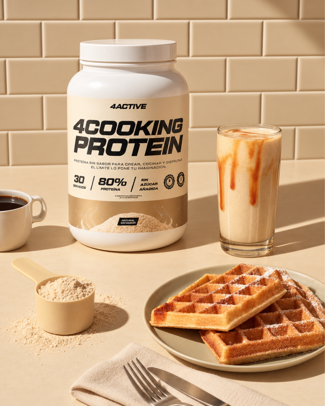 4Active 4Cooking Protein 30 Servicios | 80% Proteína Sin Sabor para Cocinar