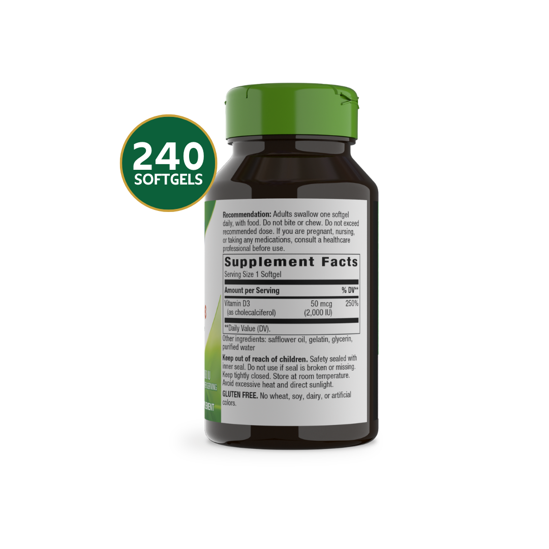 Nature's Way Vitamina D3 2.000 IU | 240 Softgels · Salud Ósea, Inmune y Ánimo