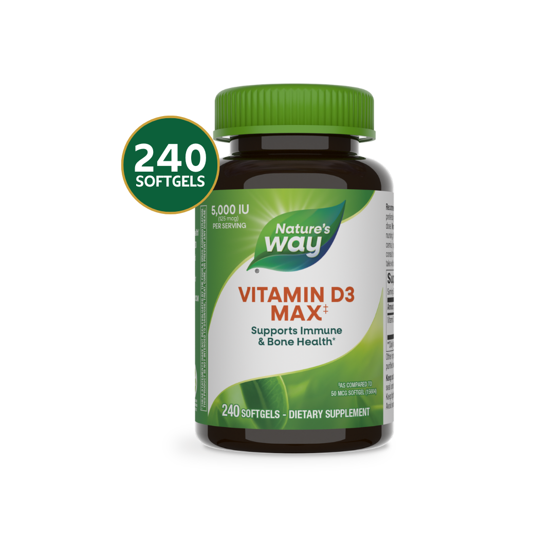 Nature's Way Vitamina D3 Max 5.000 IU | 240 Softgels · Alta Potencia Ósea e Inmune