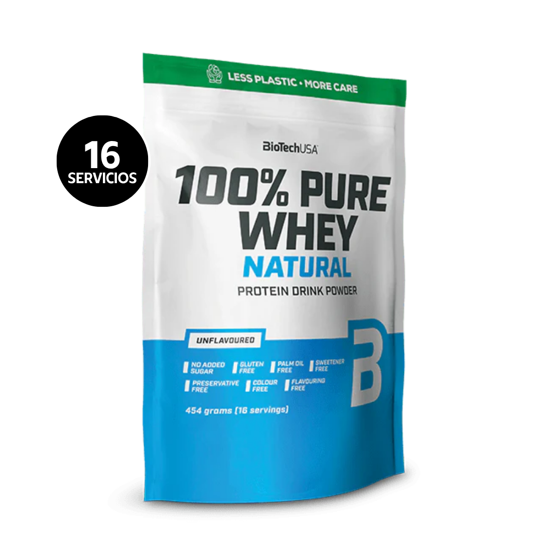 BioTechUSA 100% Pure Whey Natural 454 g | Sin Sabor · Proteína de Suero · Sin Gluten