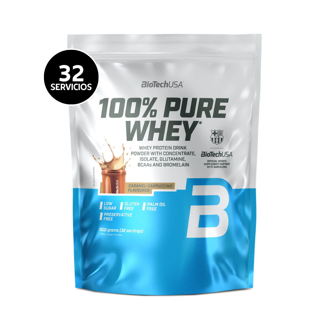 BioTechUSA 100% Pure Whey 900 g | 32 Servicios · Proteína Whey · Recuperación Muscular