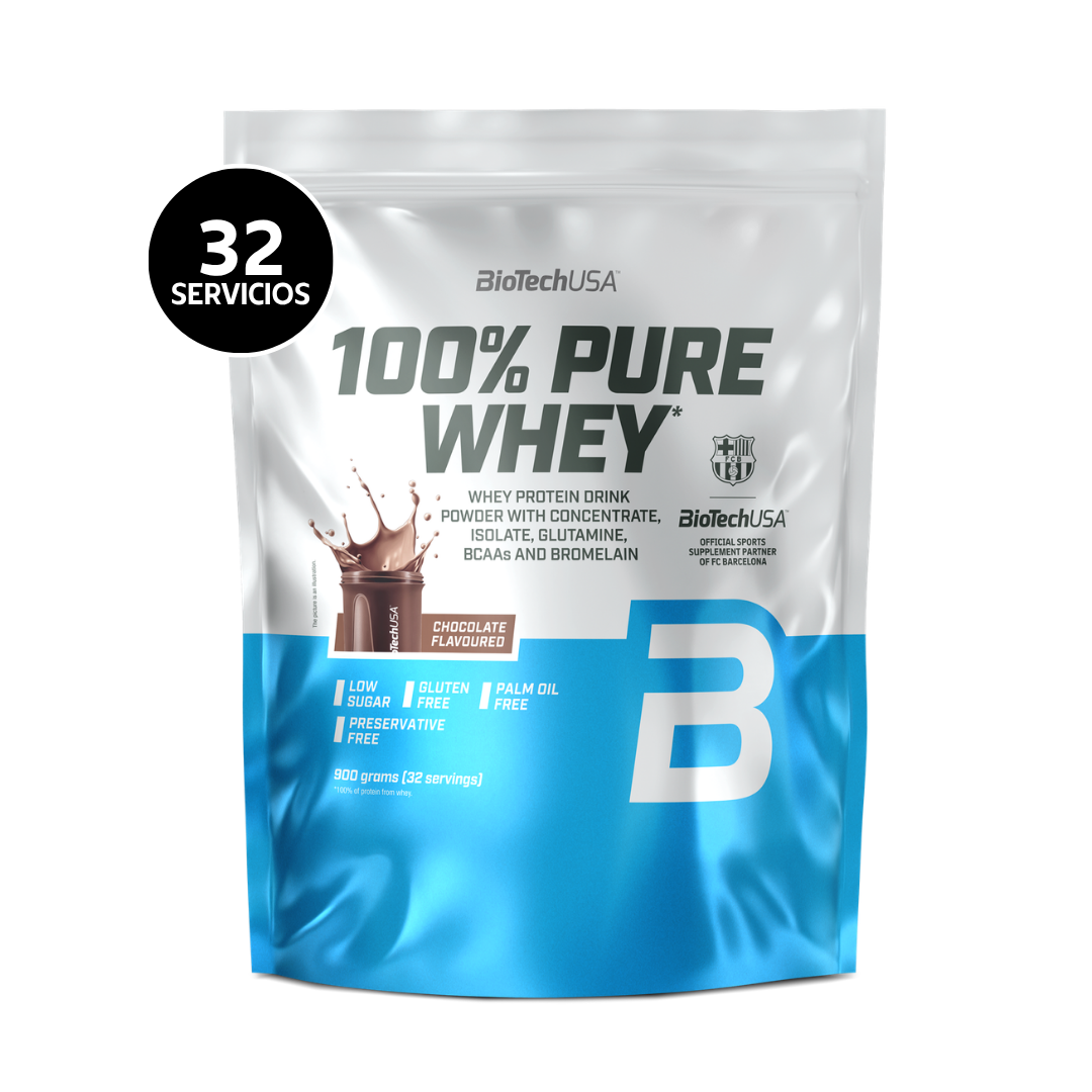 BioTechUSA 100% Pure Whey 900 g | 32 Servicios · Proteína Whey · Recuperación Muscular