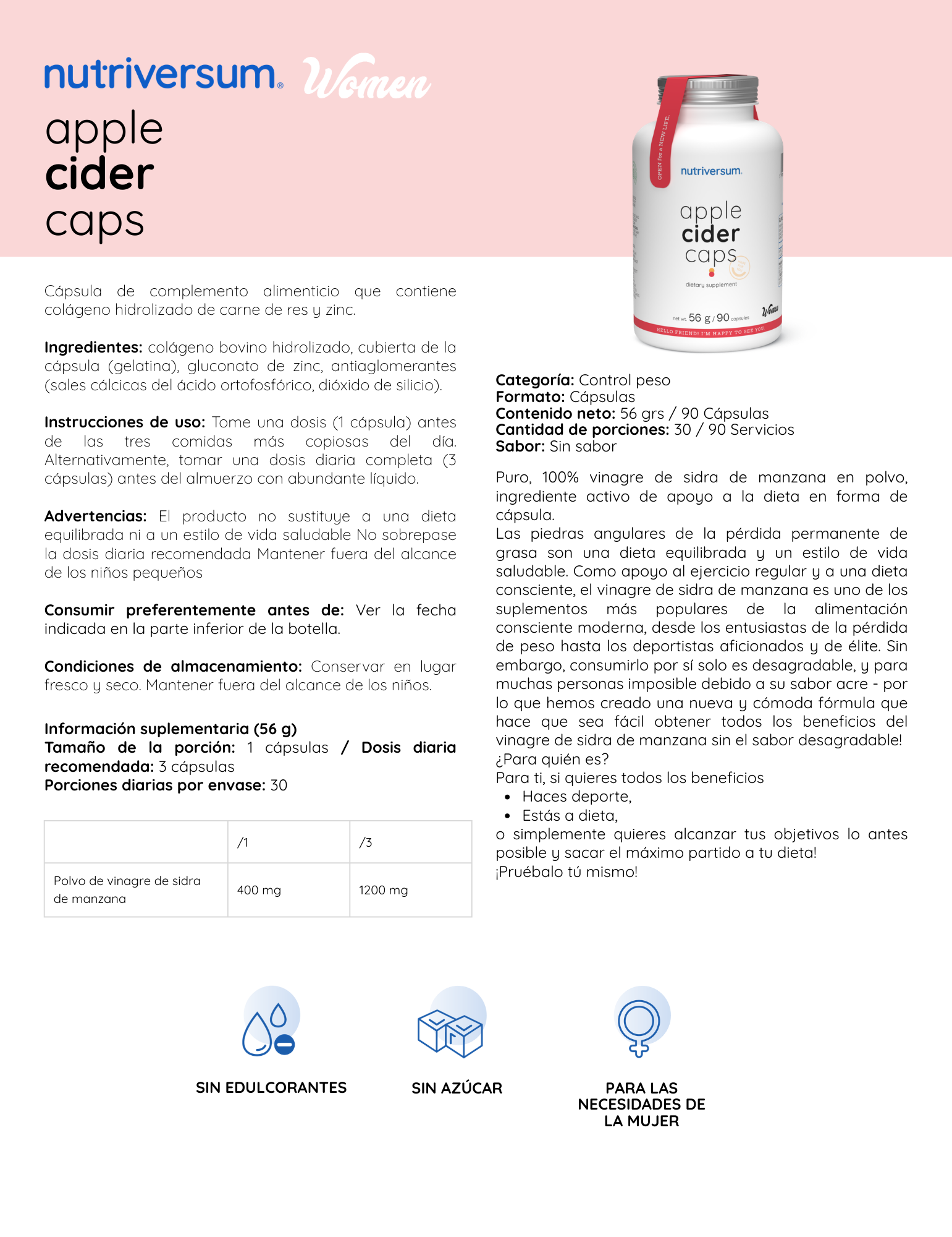 Apple Cider Caps - Nutriversum - 56g / 90 Cápsulas