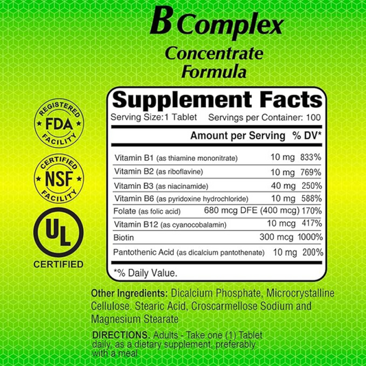 Alfa Vitamins B Complex Concentrate Formula 100 Tabletas