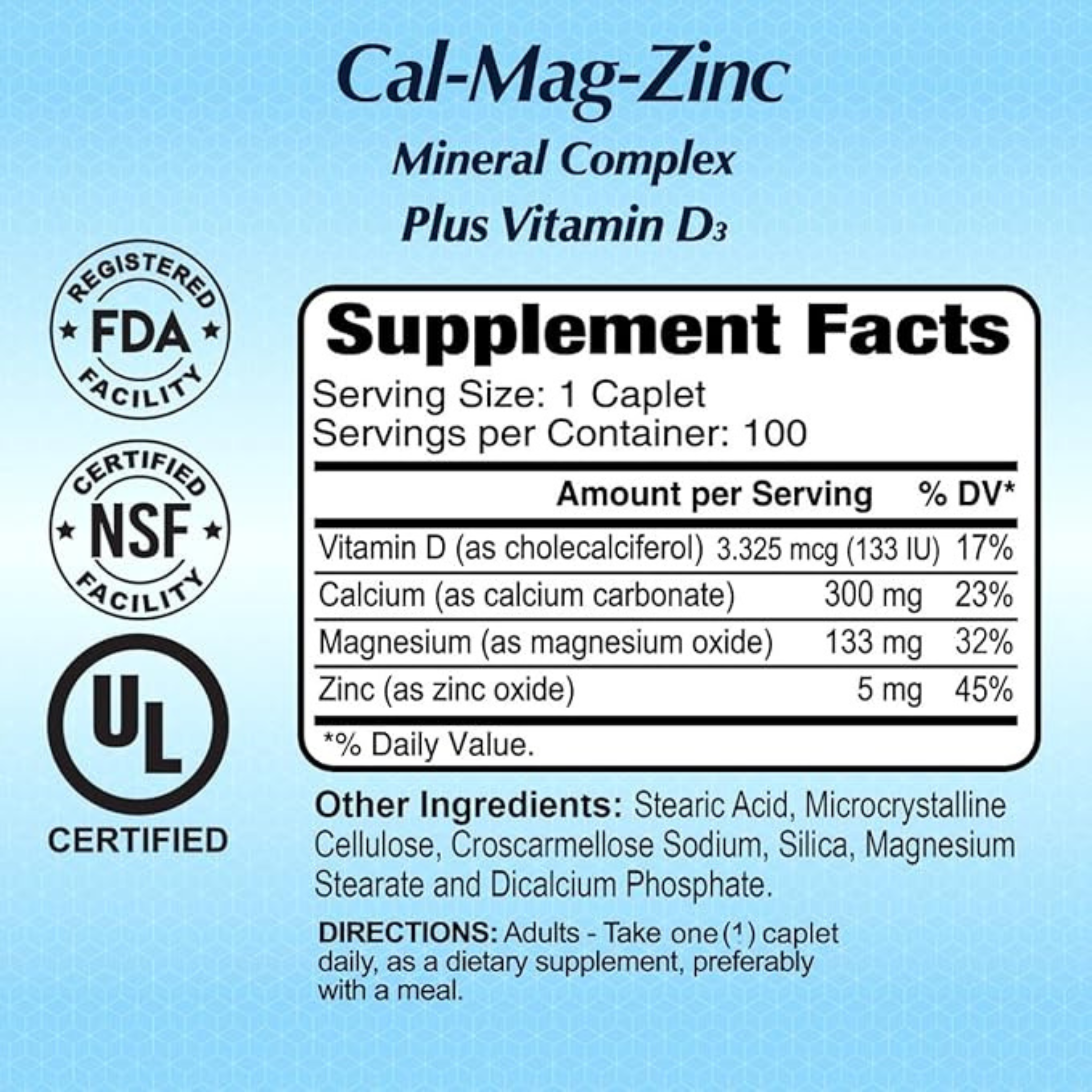 Alfa Vitamins Calcium Magnesium Zinc Plus Vitamin D 100 Tabs