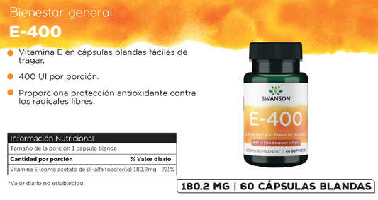 Swanson Vitamin E 400 Lu 180mg - 60 Softgels