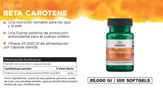 Swanson Beta Carotene 25.000 Lu (7.500 Mcg Rae) 100 Sgels