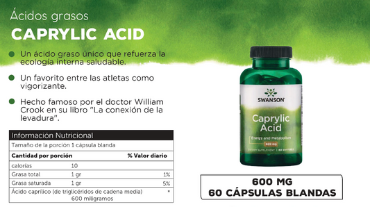 Swanson Caprylic Acid 600 Mg - 60 Softgels