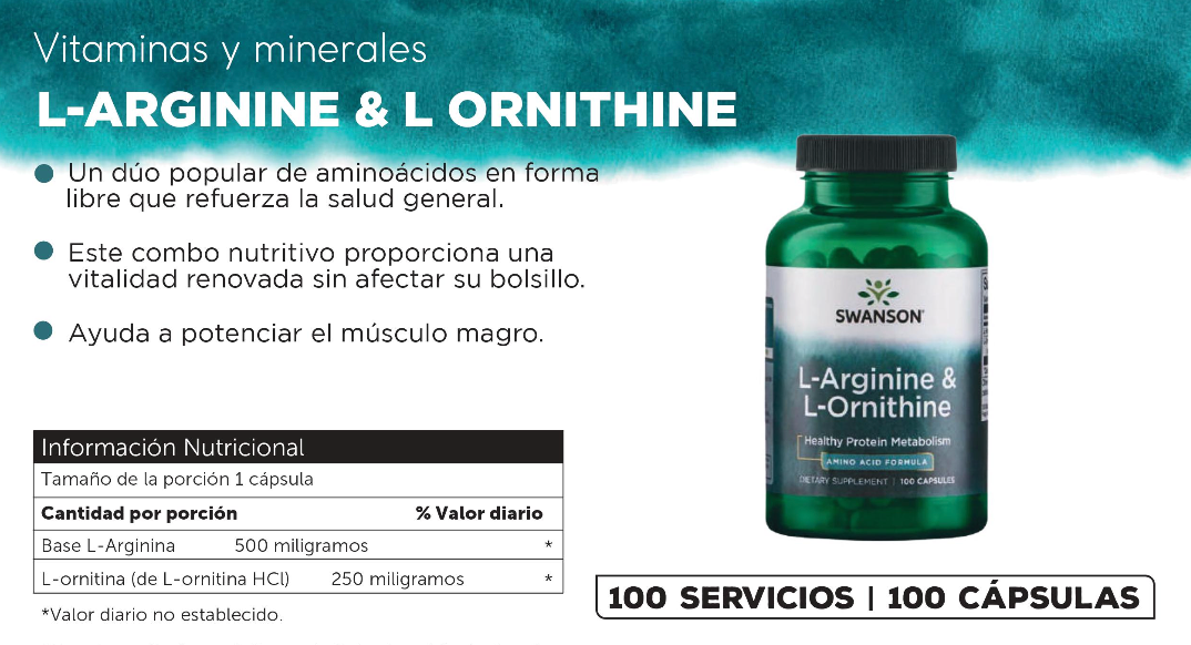 Swanson L-arginine & L-ornithine 100 Caps