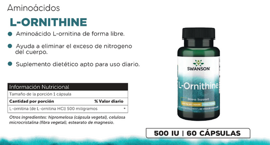 Swanson L-ornithine - Free Form 500mg 60 Veg Caps