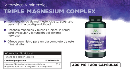 Swanson Triple Magnesium Complex 400 mg 300 Cápsulas