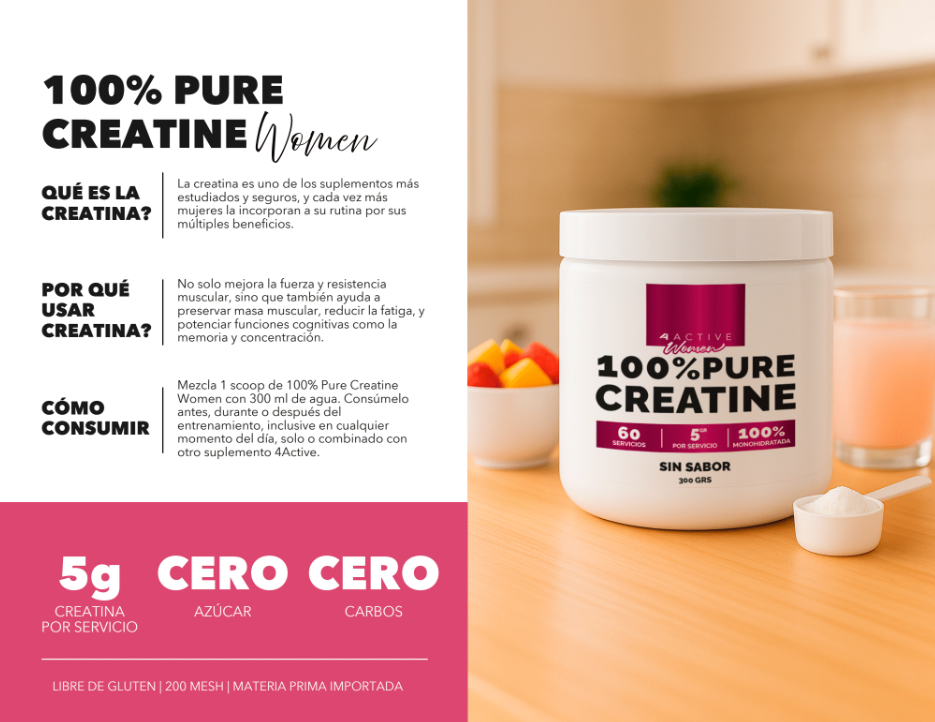 Creatine 4active 100% Pure Women 300 gramos 60 Servicios