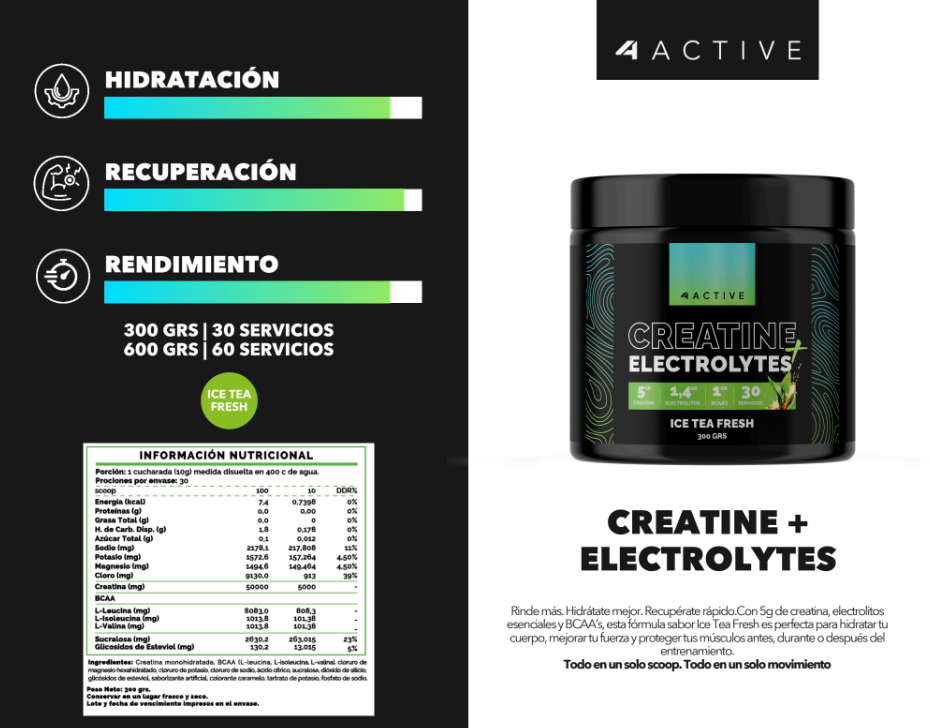 4active Creatine con Electrolytes 300 gramos