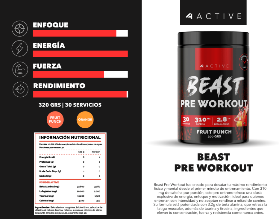 Beast Pre Workout 4active 30 Servicios