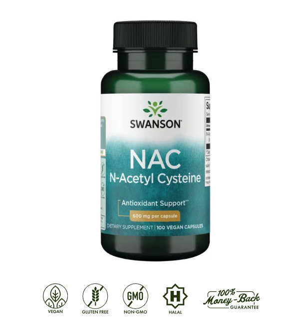 NAC N-acetyl Cysteine Swanson 600 mg 100 capsulas