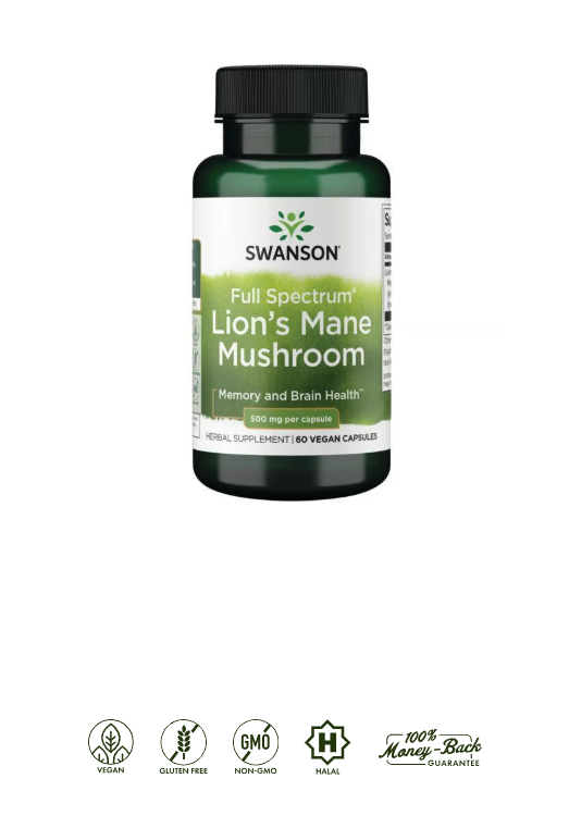 Lion´s Mane Mushroom Swanson 500 mg 60 capsulas