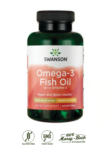 Swanson Omega 3 + Vitamina D 1.000 mg | 60 Softgels · Cardiovascular y Huesos