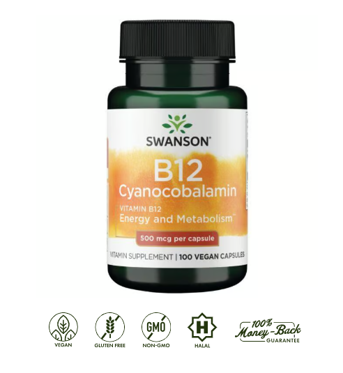 Vitamina B12 Cyanocobalamin Swanson 500 mg 100 Capsulas