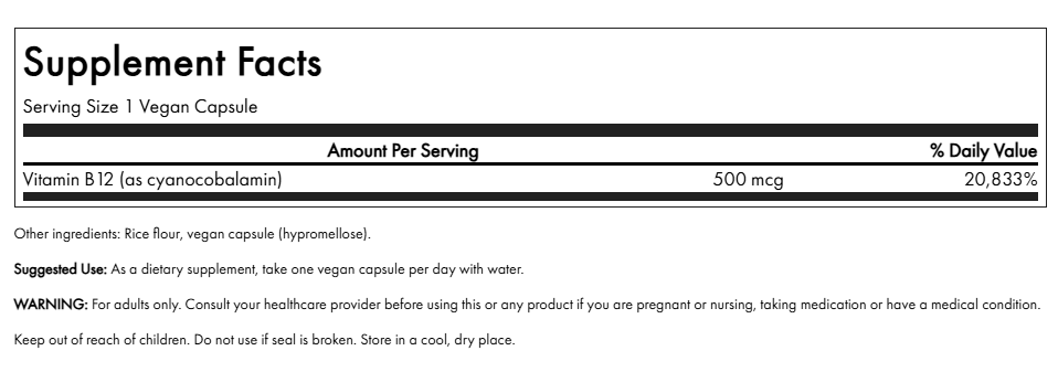 Vitamina B12 Cyanocobalamin Swanson 500 mg 100 Capsulas