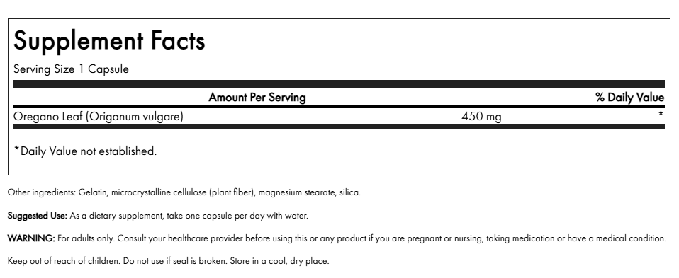 Full Spectrum Oregano Swanson 450 mg 90 Capsulas