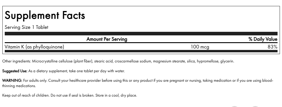 Vitamina K1 Swanson 100 mcg 100 tabletas
