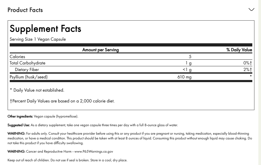 Psyllium Husks Swanson 610 mg 300 Capsulas
