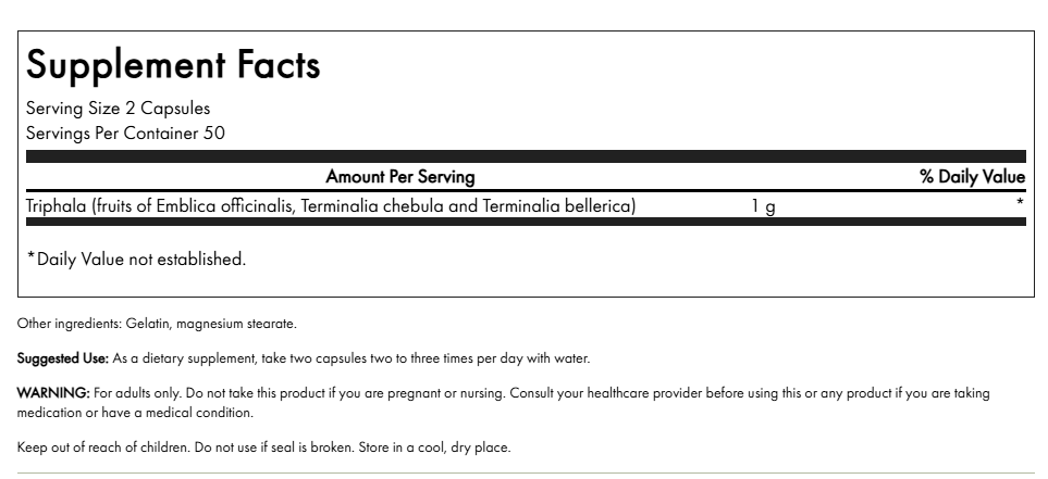 Triphala With Amla Behada & Harada Swanson 500 mg 100 Cápsulas