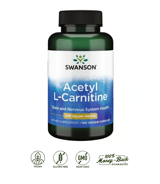 Swanson Acetil L-Carnitina 500 mg | 100 Cápsulas · Energía y Función Cognitiva