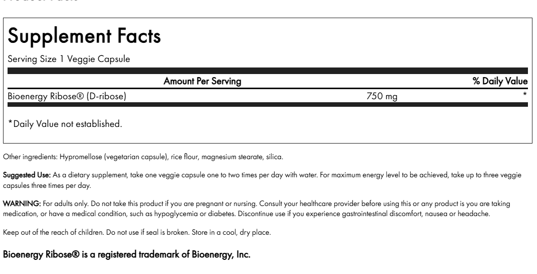 Ribose Swanson 750 mg 60 Capsulas