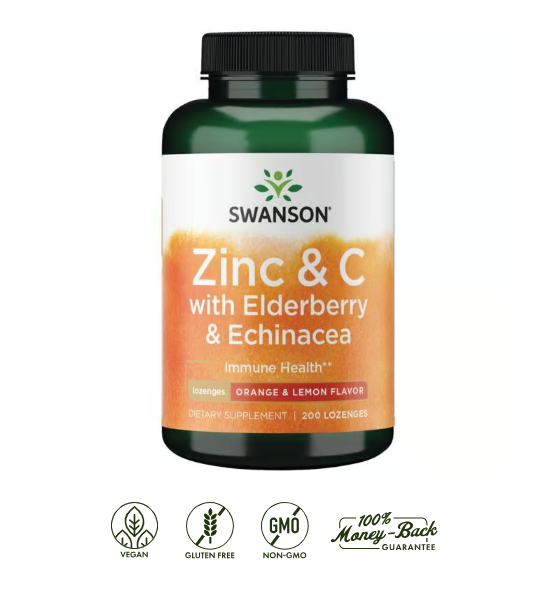 Zinc & Vitamina C with Elderberrry & Echinacea Swanson 200 Pastillas