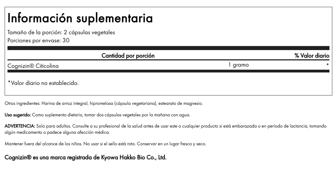Cognizin Citicoline Swanson 500 mg 60 Capsulas
