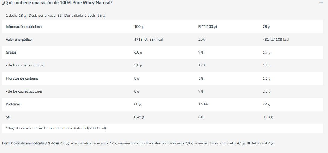 100% Pure Whey Natural BioTech USA 1000 gramos
