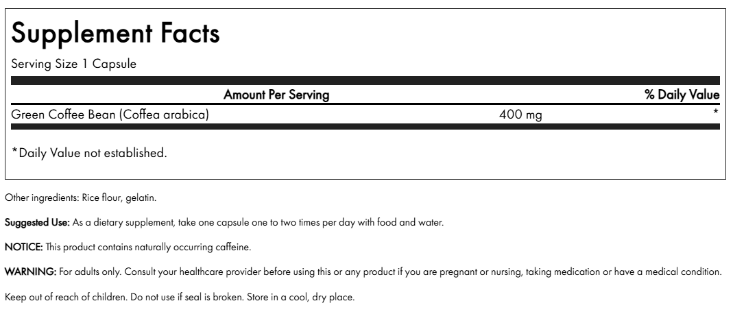 Green Coffee Bean Swanson 400 mg 60 Capsulas
