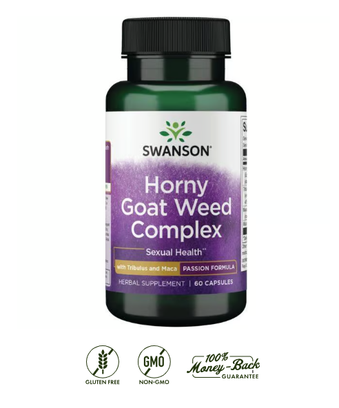 Swanson Horny Goat Weed + Tribulus + Maca | 60 Cápsulas · Vitalidad Masculina Triple