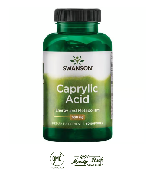 Swanson Ácido Caprílico 600 mg | 60 Softgels · Antifúngico Natural Candida