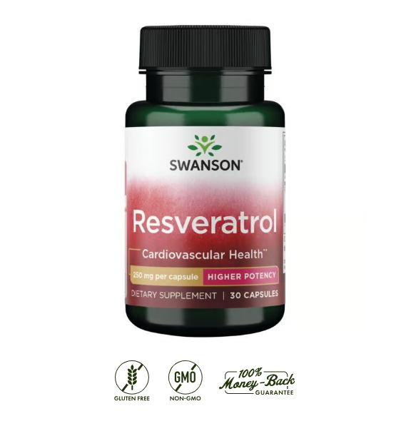 Swanson Resveratrol 250 mg | 30 Cápsulas · Antioxidante Antienvejecimiento