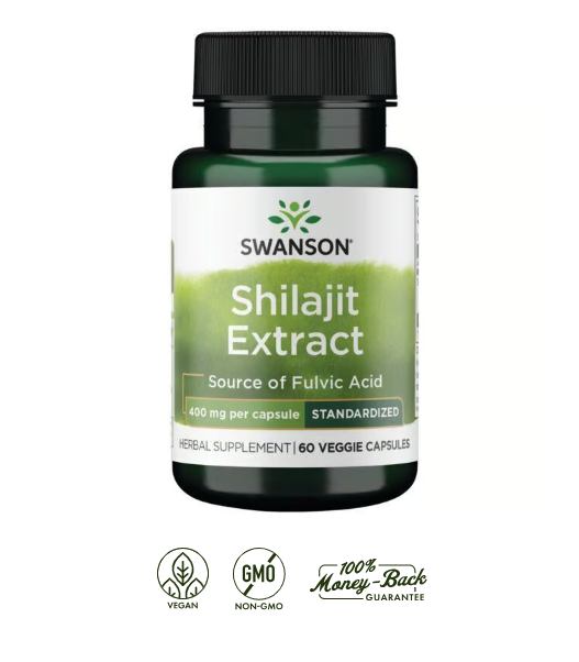 Swanson Shilajit Extracto Ayurvédico 400 mg | 60 Cápsulas · Energía y Vitalidad