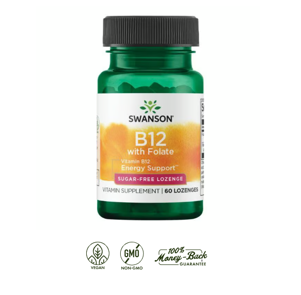 Swanson Vitamina B12 con Folato | 60 Comprimidos Sublinguales · Energía y Defensas