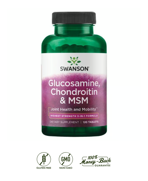 Swanson Glucosamina + Condroitina + MSM 3 en 1 | 120 Tabletas · Articulaciones Triple