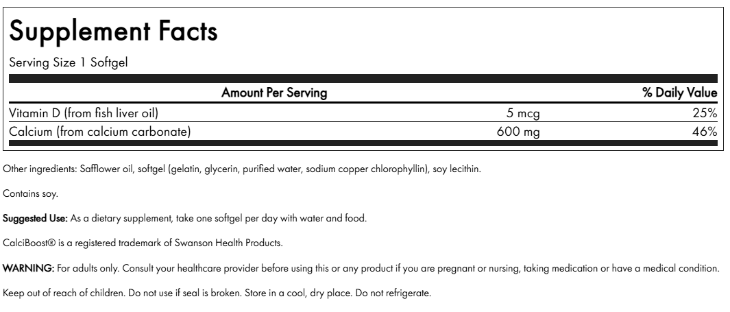 Swanson CalciBoost Calcio + Vitamina D3 | 120 Softgels · Salud Ósea Premium