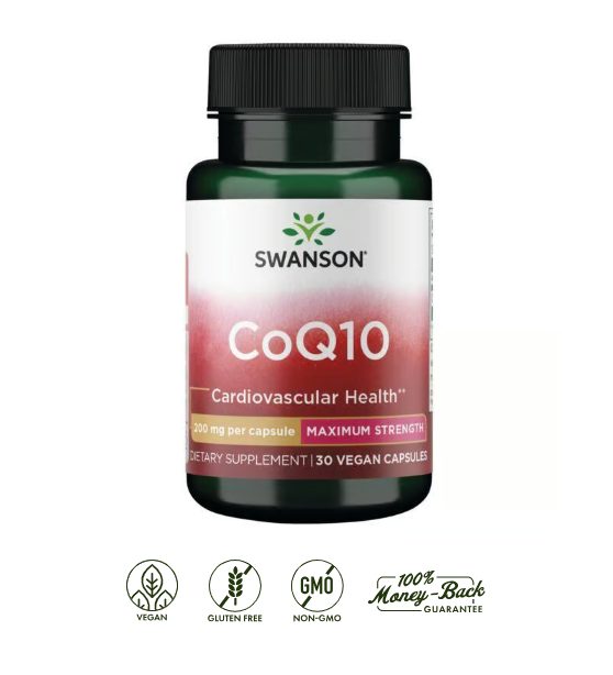 Swanson Coenzima Q10 Máxima Potencia 200 mg | 30 Cápsulas · Salud Cardiovascular y Energía