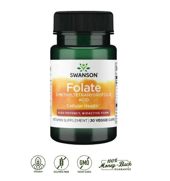 Ultra Folato Ácido Fólico Salud Celular Swanson | 800 mcg · 30 Cápsulas