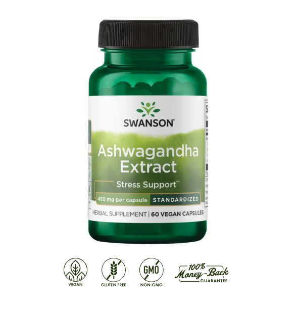Swanson Ashwagandha Extracto Estandarizado 450 mg | 60 Cápsulas · Adaptógeno