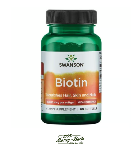 Swanson Biotina Alta Potencia 10.000 mcg | 60 Softgels · Cabello, Piel y Uñas