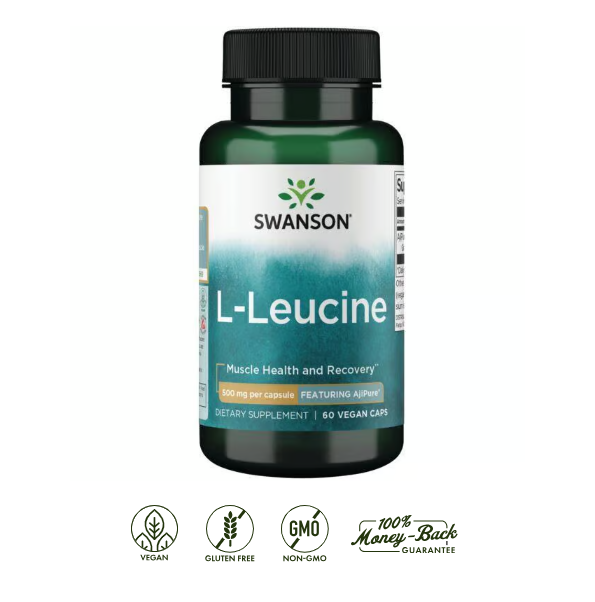 Swanson L-Leucina AjiPure 500 mg | 60 Cápsulas · Recuperación y Síntesis Muscular