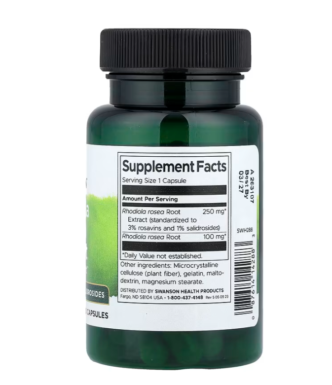 Swanson Rhodiola Rosea Extract Adaptógeno Anti-Fatiga | 60 Cápsulas