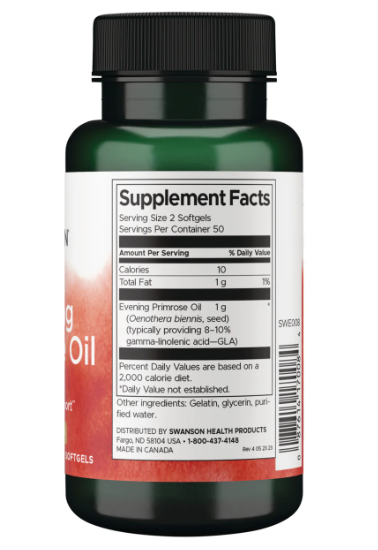 Swanson Aceite de Onagra 500 mg | 100 Cápsulas · Bienestar Femenino y Piel