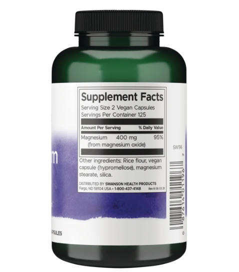 Swanson Óxido de Magnesio 200 mg | 250 Cápsulas · Tránsito Intestinal Familiar